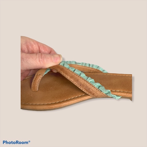 BC Footwear Tan Sandal with Aqua Frill - Picture 8 of 9